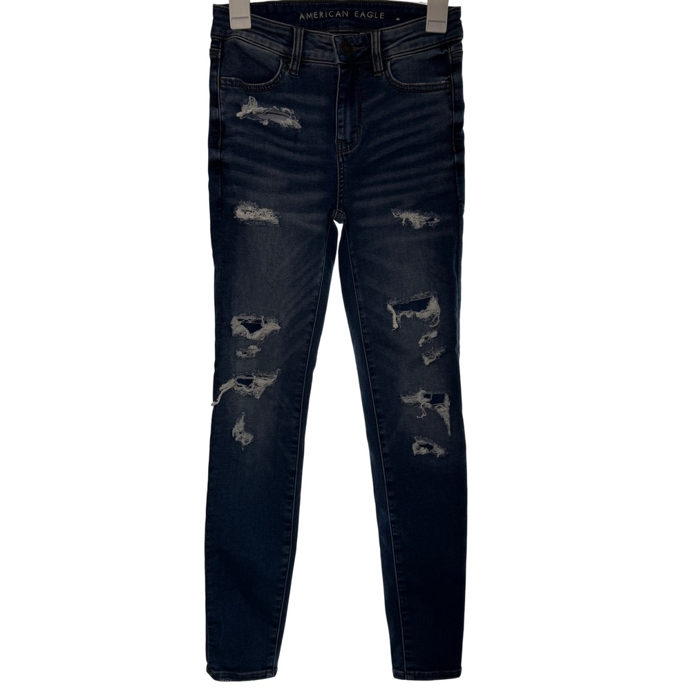 American Eagle Women's High Waisted Ripped Skinny‎ Jeans Dark Wash Size 6